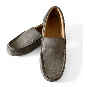 LL Bean Women Grey Tumbled Leather B-Bound Moccasin Loafers 525423 Size 7 Medium